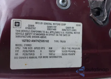 1997 Chevrolet C2500 Hd Fleetside z USA, uszkodzony, nr VIN 1GCGC24R5VE176708